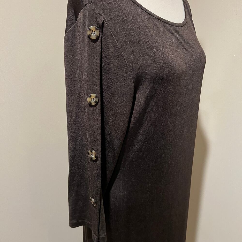 Chico's Travelers Brown Stretch Shift Dress No Wrinkle Size 12/14 (Chico's 2) - Picture 3 of 14